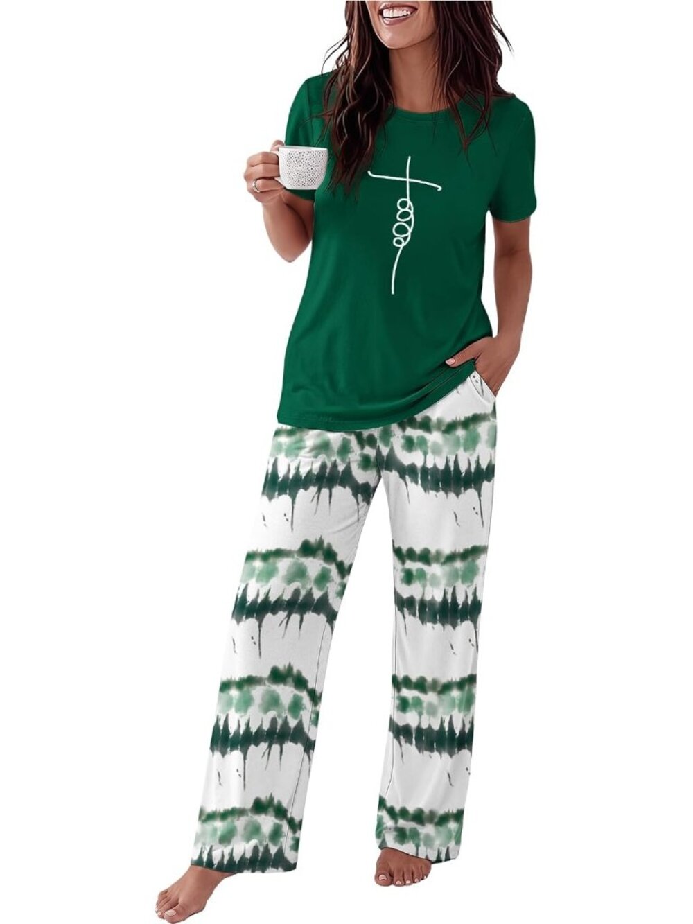 Women's Plaid Gray Round Neck Short Sleeve Sleepwear 2 Piece Pajama Set